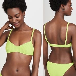 Solid & striped chartreuse Rachel ribbed bikini top